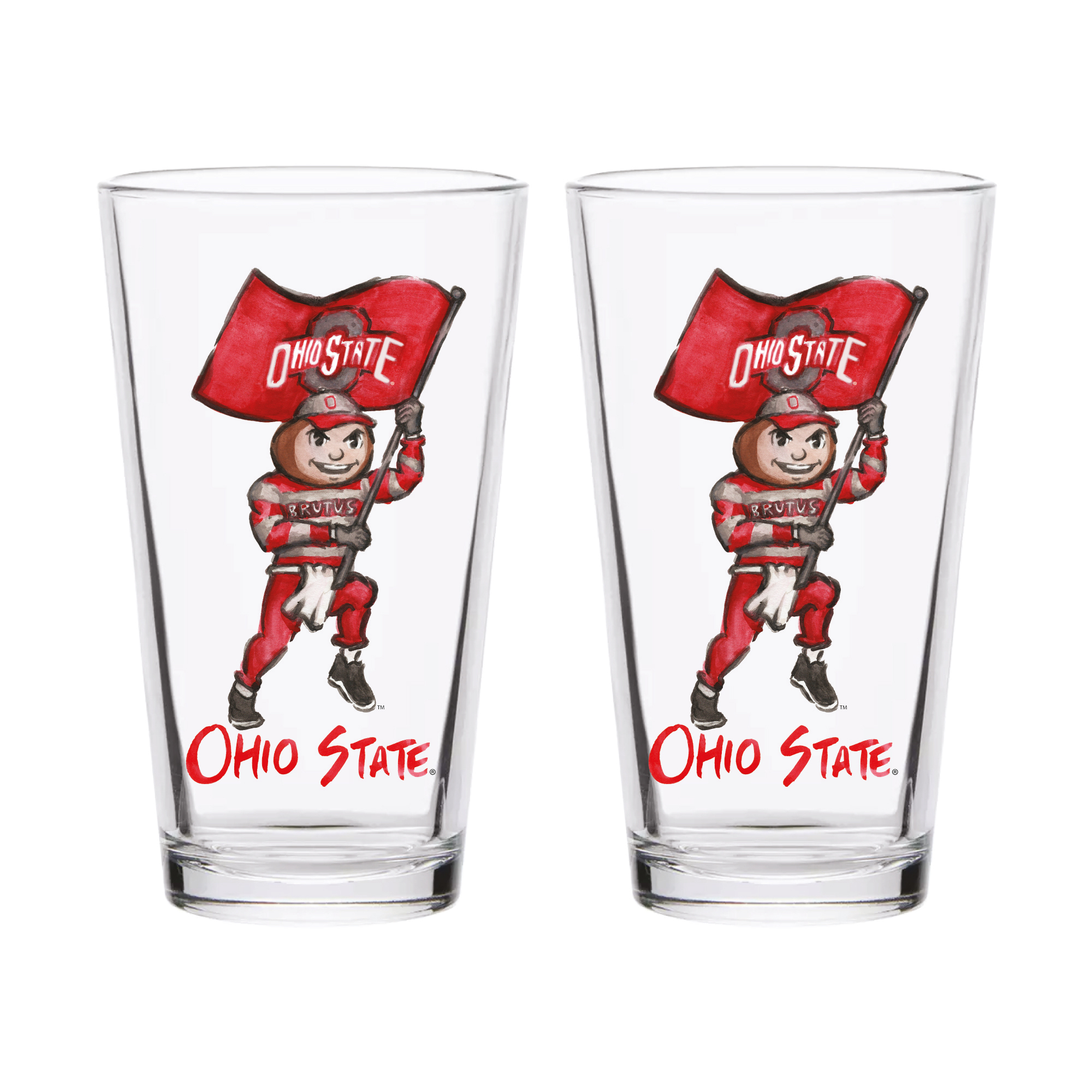 Indigo Falls  Ohio State Buckeyes Laura Wilcox Mascot Pint Glass Set of 2