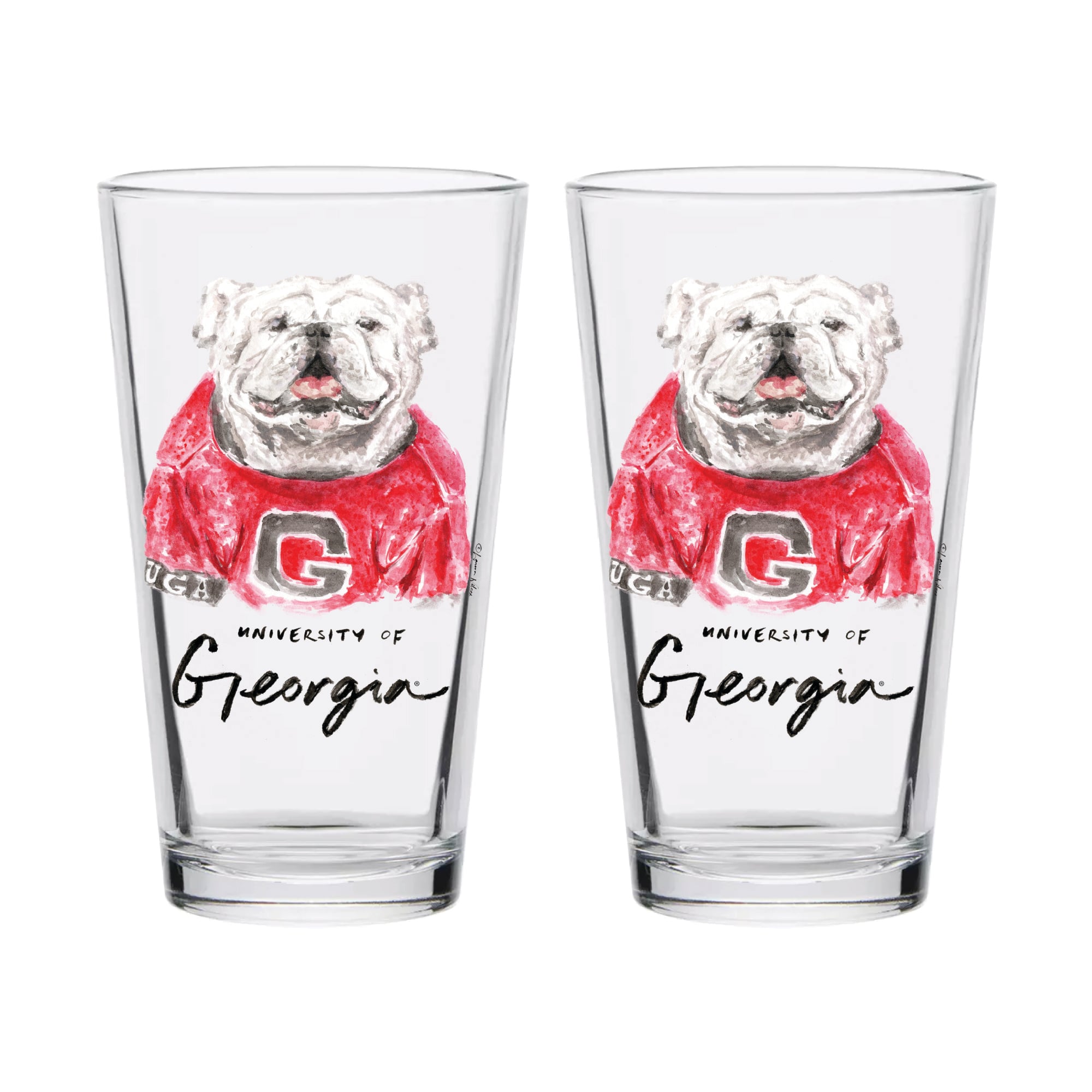 Indigo Falls  Georgia Bulldogs Laura Wilcox Mascot Pint Glass Set of 2
