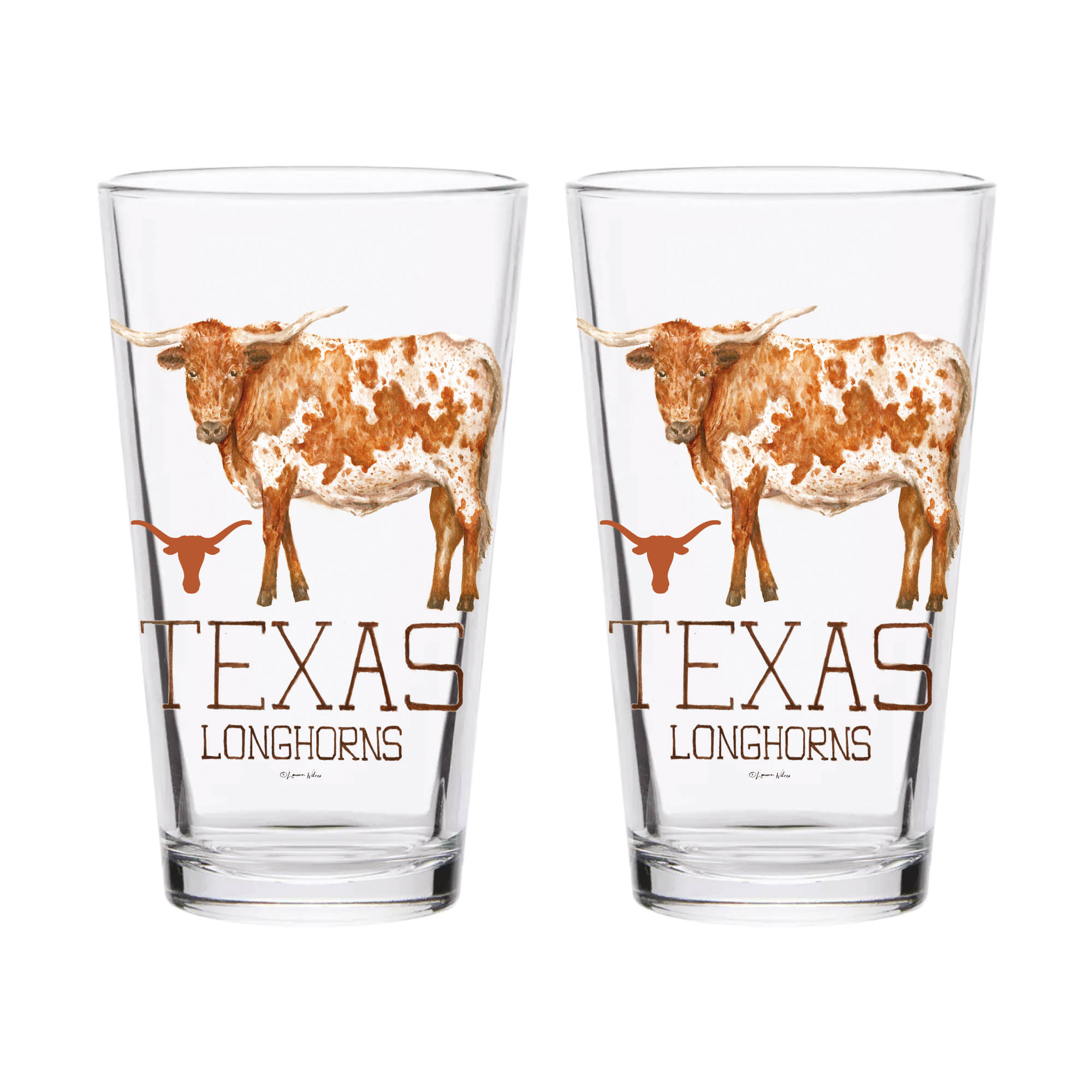 Indigo Falls  Texas Longhorns Laura Wilcox Mascot Pint Glass Set of 2