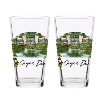 Indigo Falls  Oregon Ducks Laura Wilcox Mascot Pint Glass Set of 2