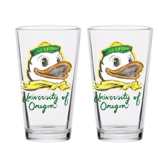 Indigo Falls  Oregon Ducks Laura Wilcox Mascot Pint Glass Set of 2