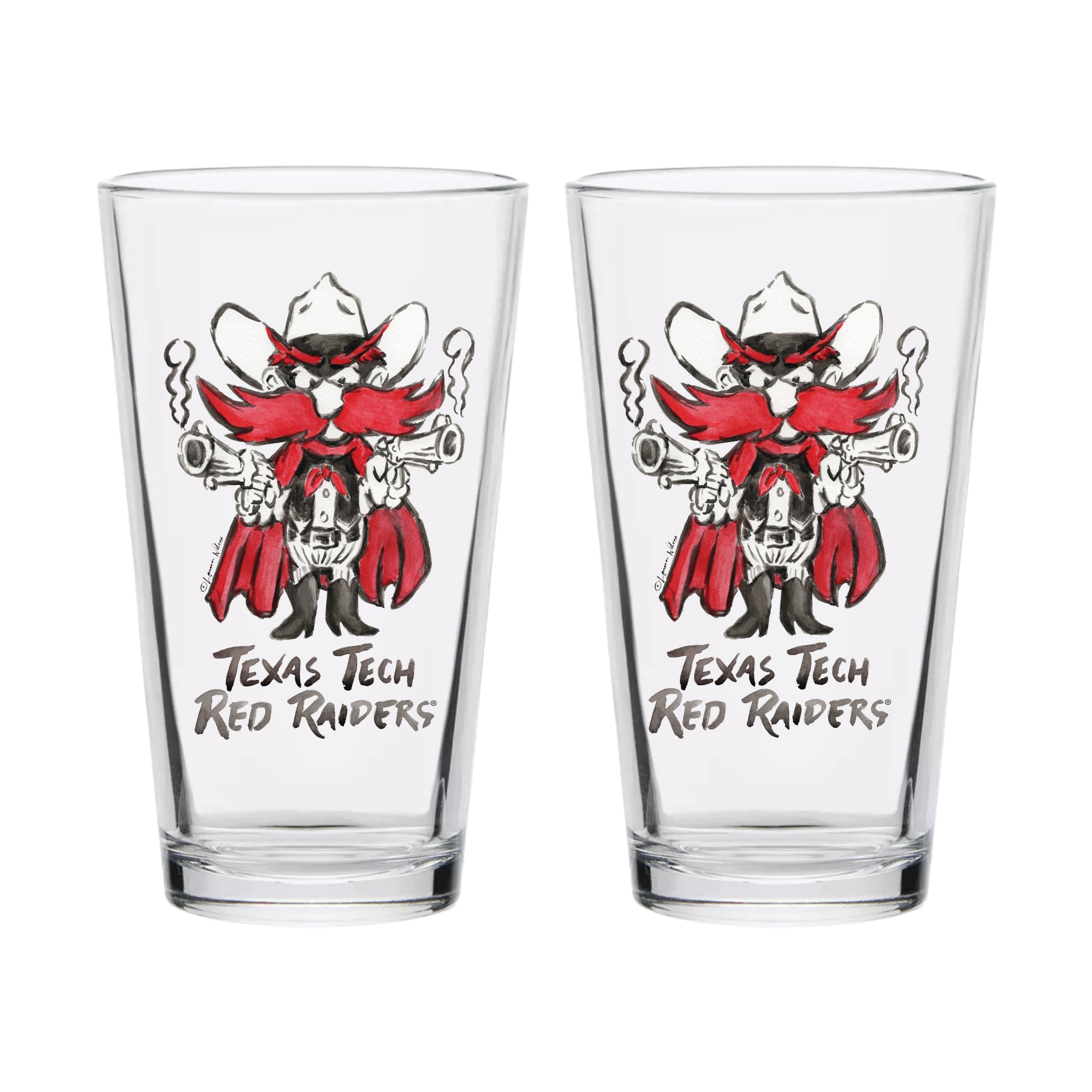 Indigo Falls  Texas Tech Red Raiders Laura Wilcox Mascot Pint Glass Set of 2
