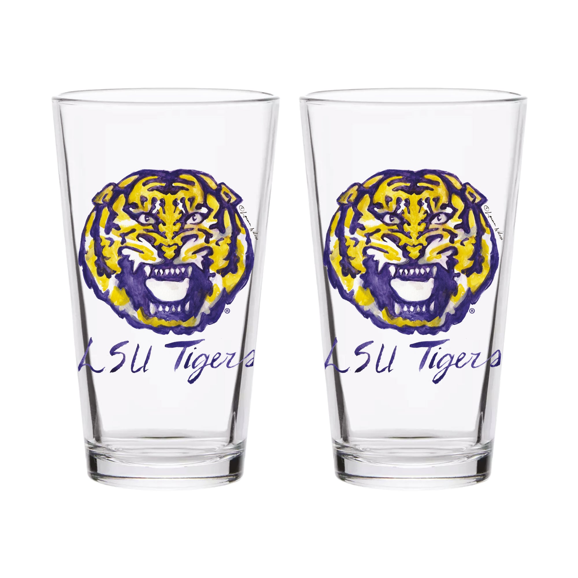 Indigo Falls  LSU Tigers Laura Wilcox Mascot Pint Glass Set of 2