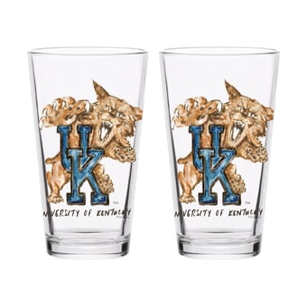 Indigo Falls  Kentucky Wildcats Laura Wilcox Mascot Pint Glass Set of 2