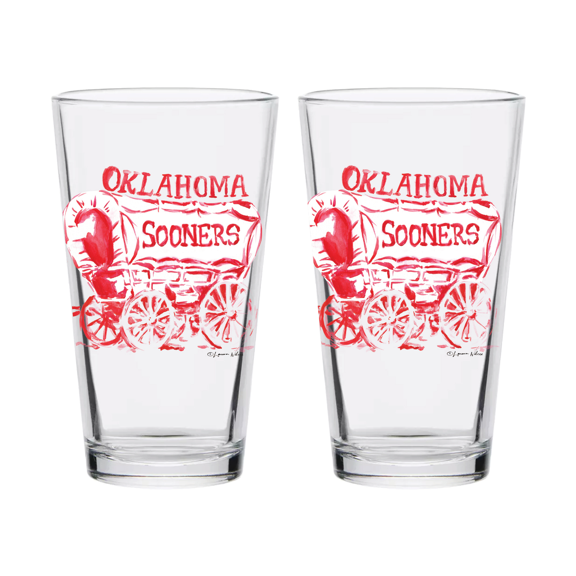 Indigo Falls  Oklahoma Sooners Laura Wilcox Mascot Pint Glass Set of 2
