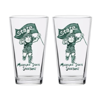 Indigo Falls  Michigan State Spartans Laura Wilcox Mascot Pint Glass Set of 2