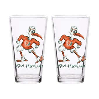 Indigo Falls  Miami Hurricanes Laura Wilcox Mascot Pint Glass Set of 2