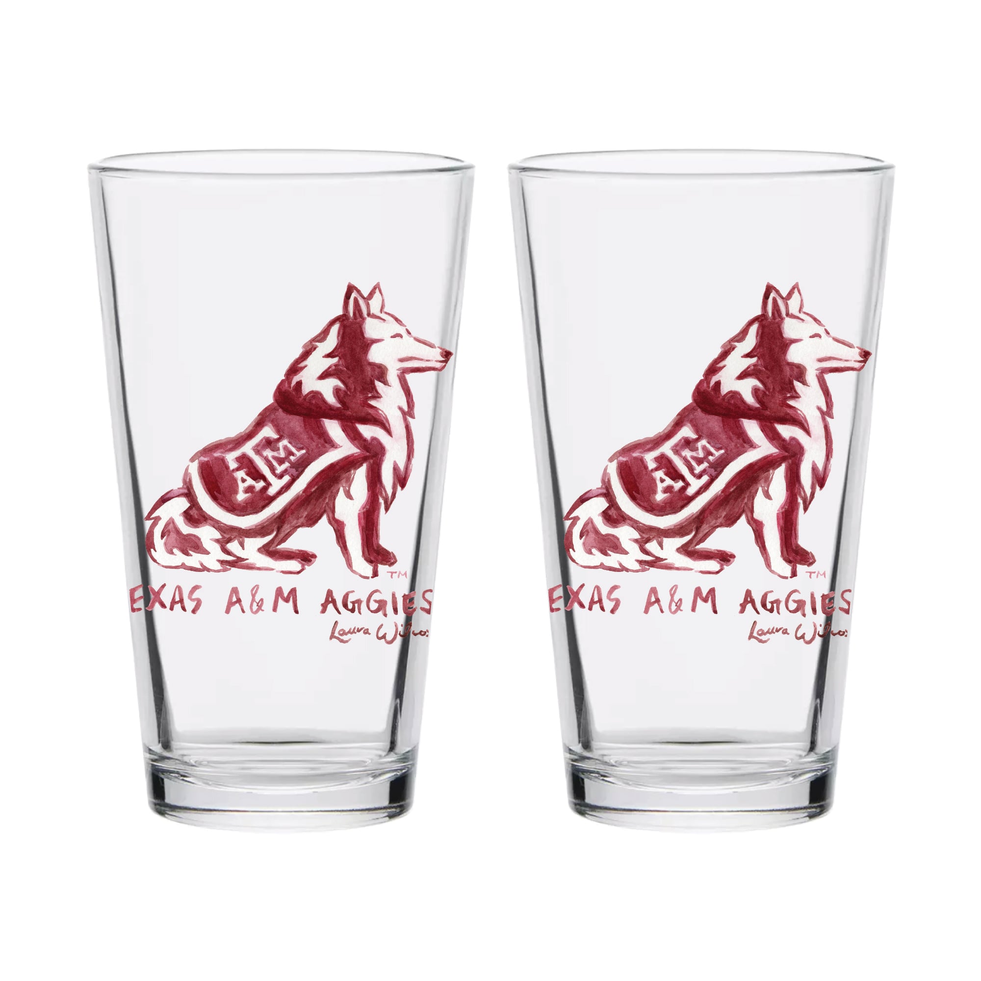 Indigo Falls  Texas A&M Aggies Laura Wilcox Mascot Pint Glass Set of 2