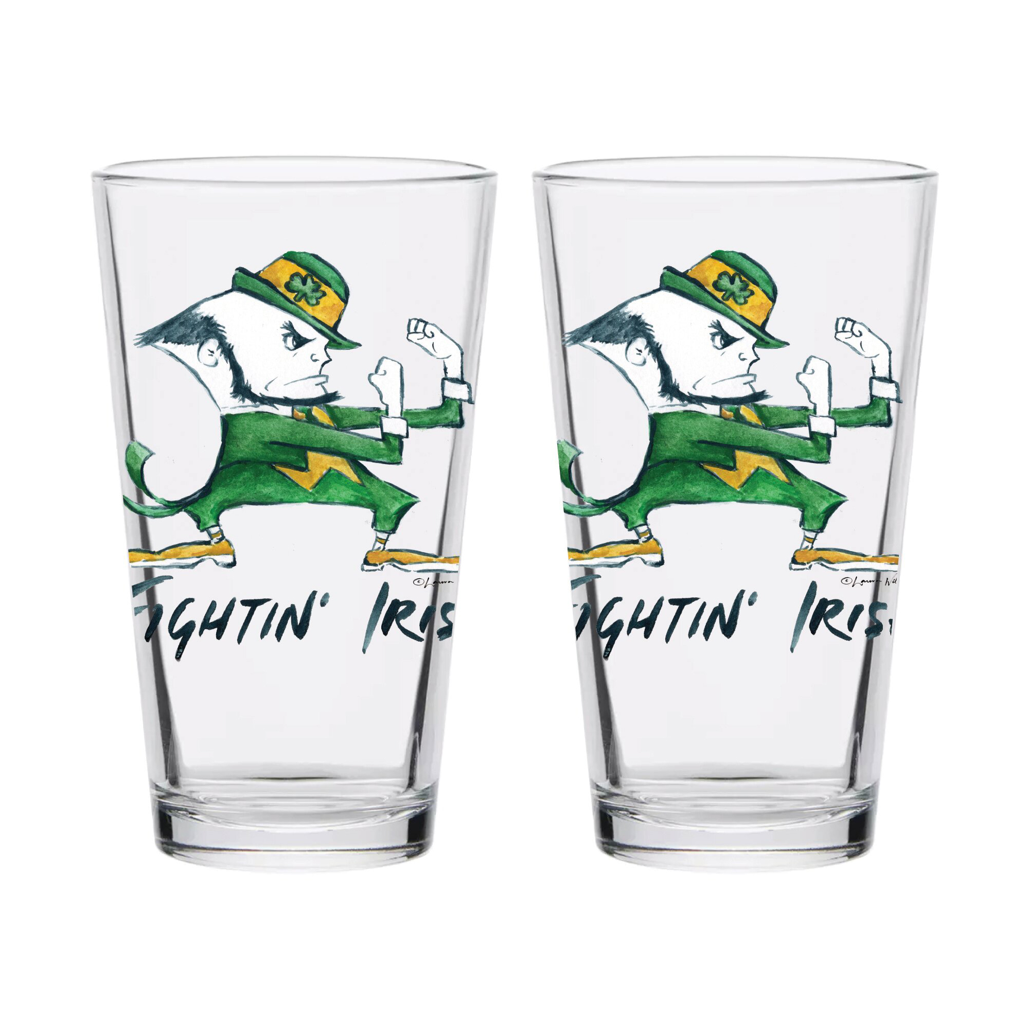 Indigo Falls Notre Dame Fighting Irish Laura Wilcox Mascot Pint Glass Set of 2