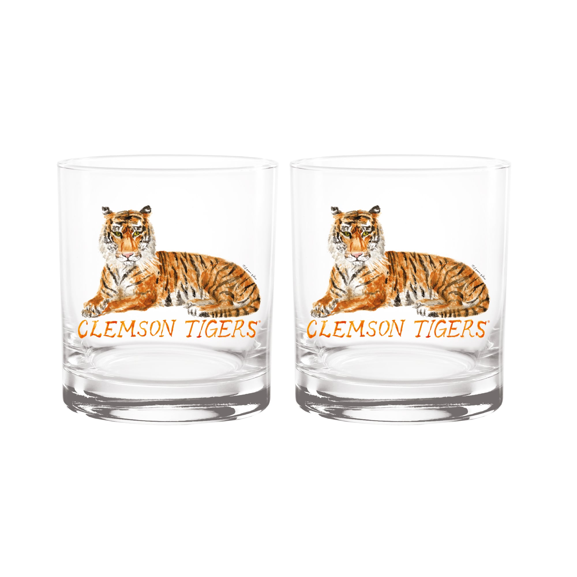 Indigo Falls  Clemson Tigers Laura Wilcox Mascot Rocks Glass Set of 2