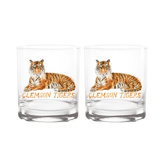 Indigo Falls  Clemson Tigers Laura Wilcox Mascot Rocks Glass Set of 2