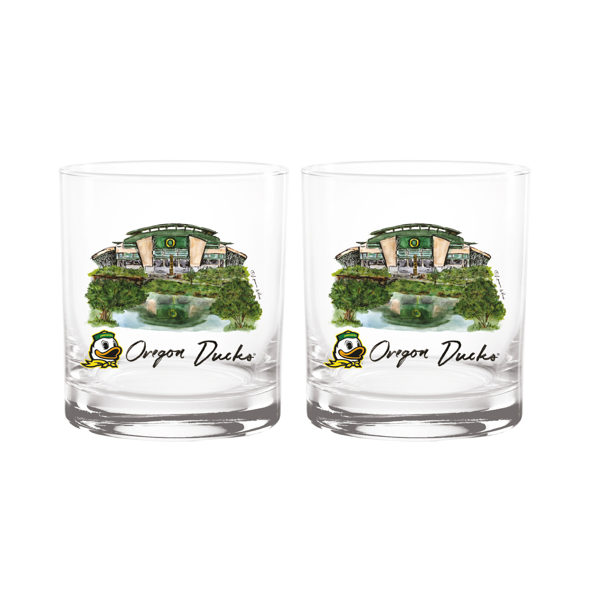Indigo Falls  Oregon Ducks Laura Wilcox Mascot Rocks Glass Set of 2