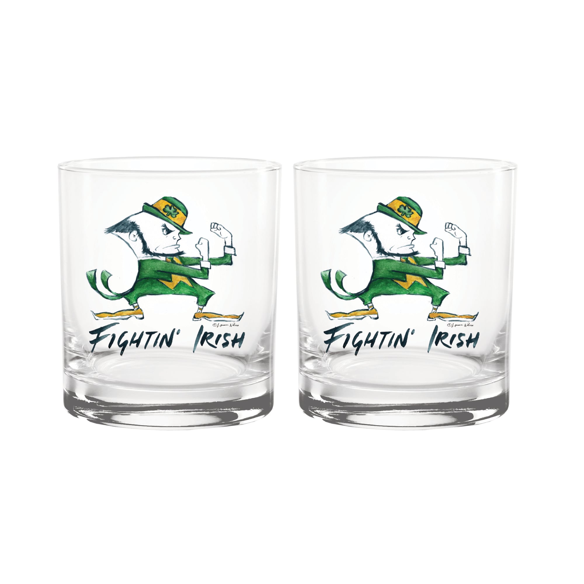 Indigo Falls  Notre Dame Fighting Irish Laura Wilcox Mascot Rocks Glass Set of 2