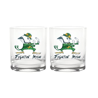 Indigo Falls  Notre Dame Fighting Irish Laura Wilcox Mascot Rocks Glass Set of 2