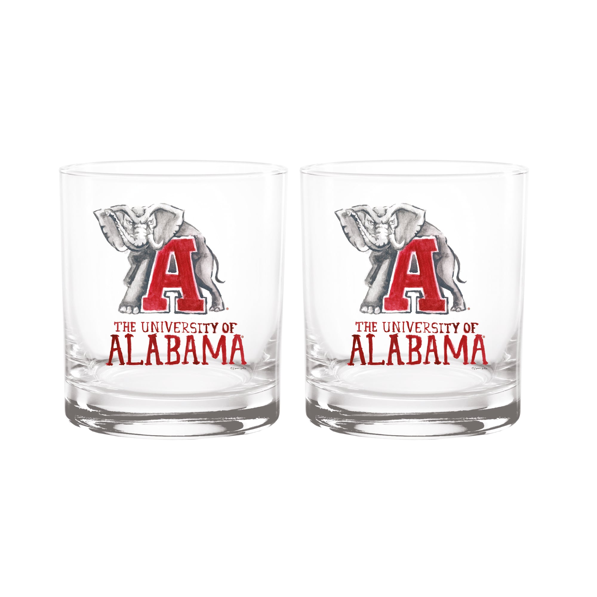Indigo Falls  Alabama Crimson Tide Laura Wilcox Mascot Rocks Glass Set of 2