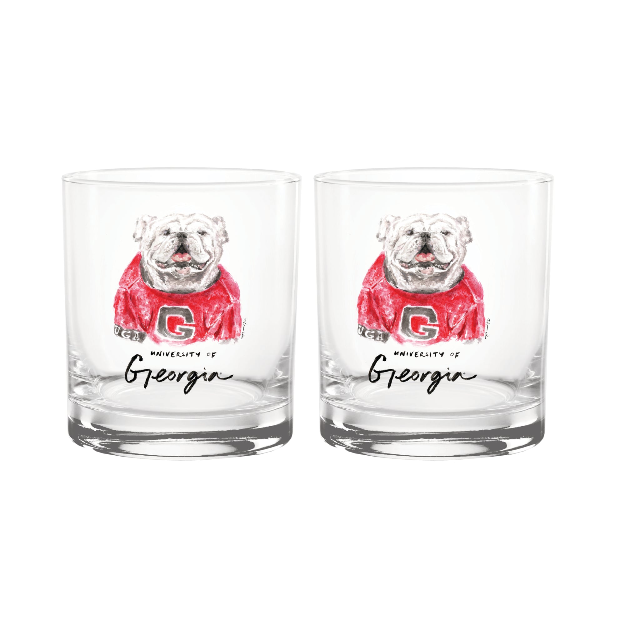 Indigo Falls  Georgia Bulldogs Laura Wilcox Mascot Rocks Glass Set of 2