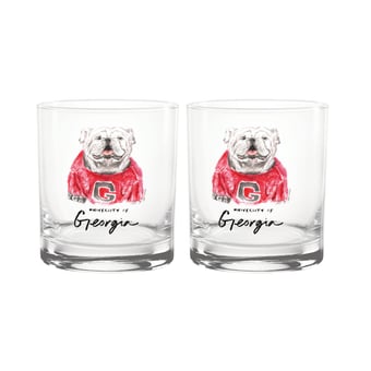 Indigo Falls  Georgia Bulldogs Laura Wilcox Mascot Rocks Glass Set of 2