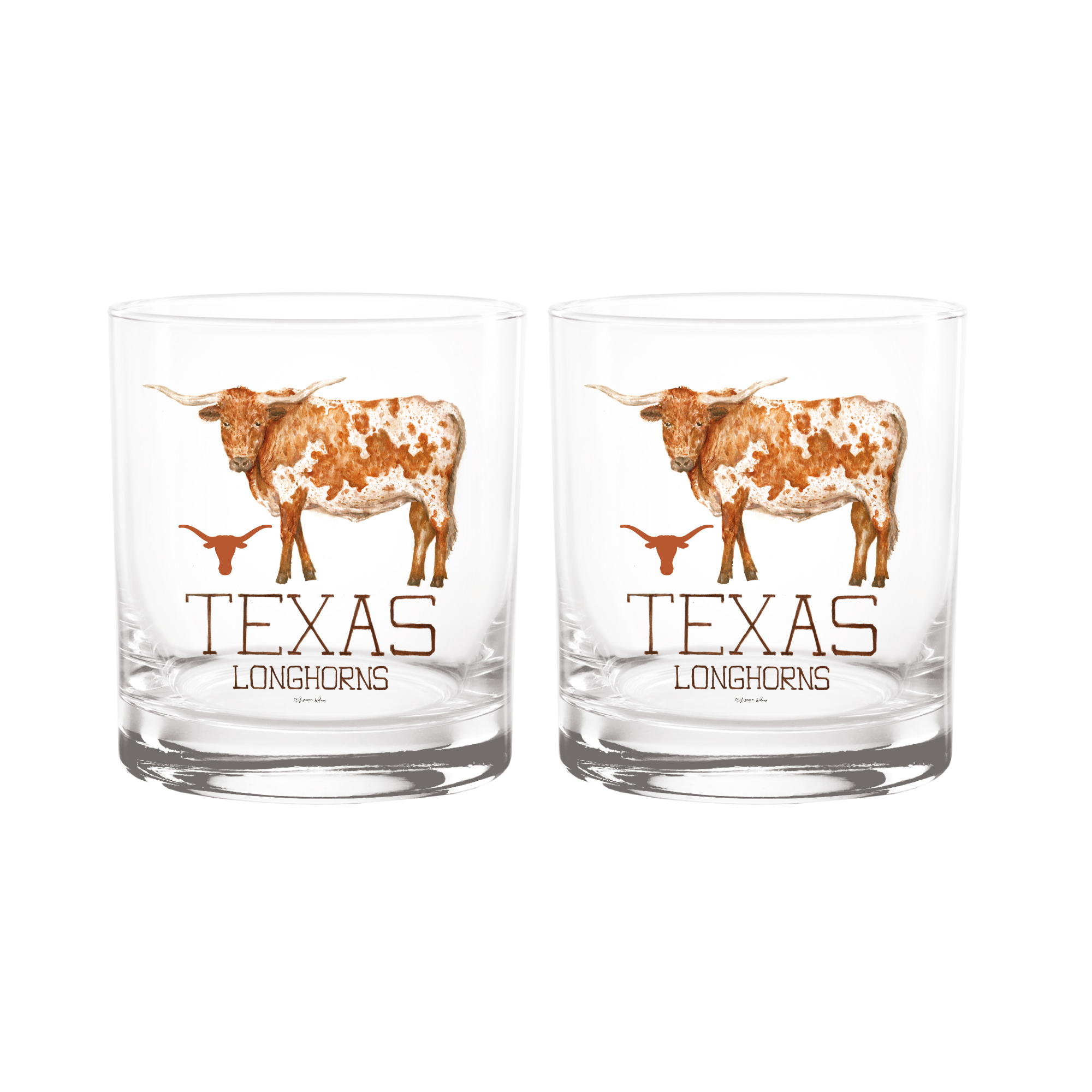 Indigo Falls  Texas Longhorns Laura Wilcox Mascot Rocks Glass Set of 2