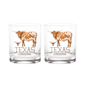 Indigo Falls  Texas Longhorns Laura Wilcox Mascot Rocks Glass Set of 2