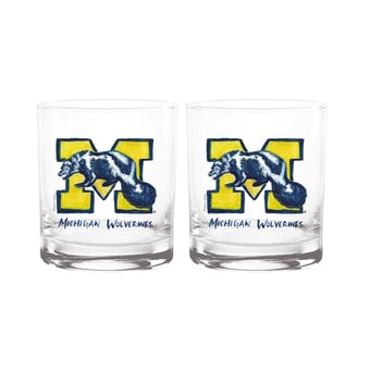 Indigo Falls  Michigan Wolverines Laura Wilcox Mascot Rocks Glass Set of 2