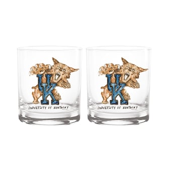 Indigo Falls  Kentucky Wildcats Laura Wilcox Mascot Rocks Glass Set of 2