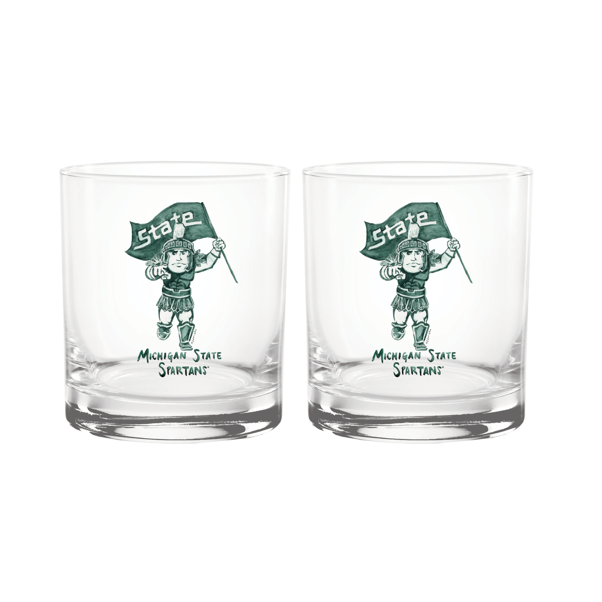 Indigo Falls  Michigan State Spartans Laura Wilcox Mascot Rocks Glass Set of 2