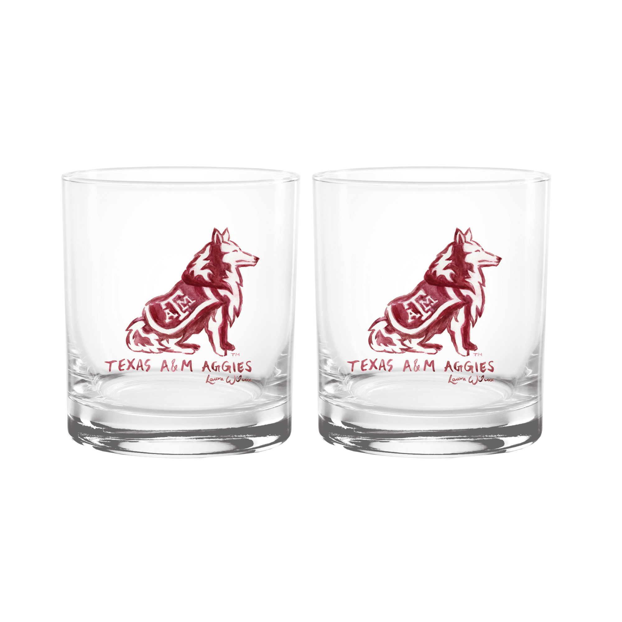 Indigo Falls  Texas A&M Aggies Laura Wilcox Mascot Rocks Glass Set of 2