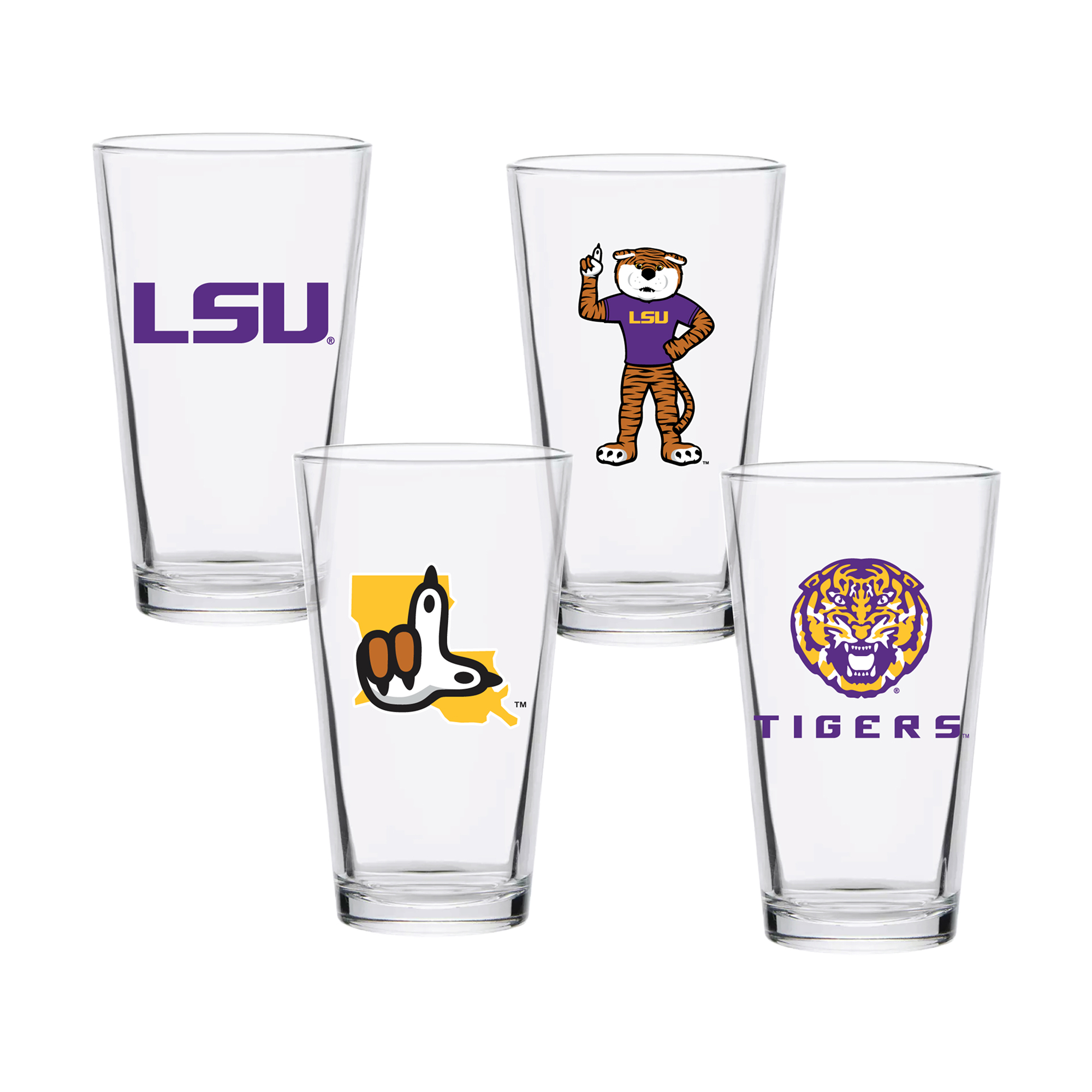 LSU Tigers 16oz. Collector Pint Glass Four-Piece Set