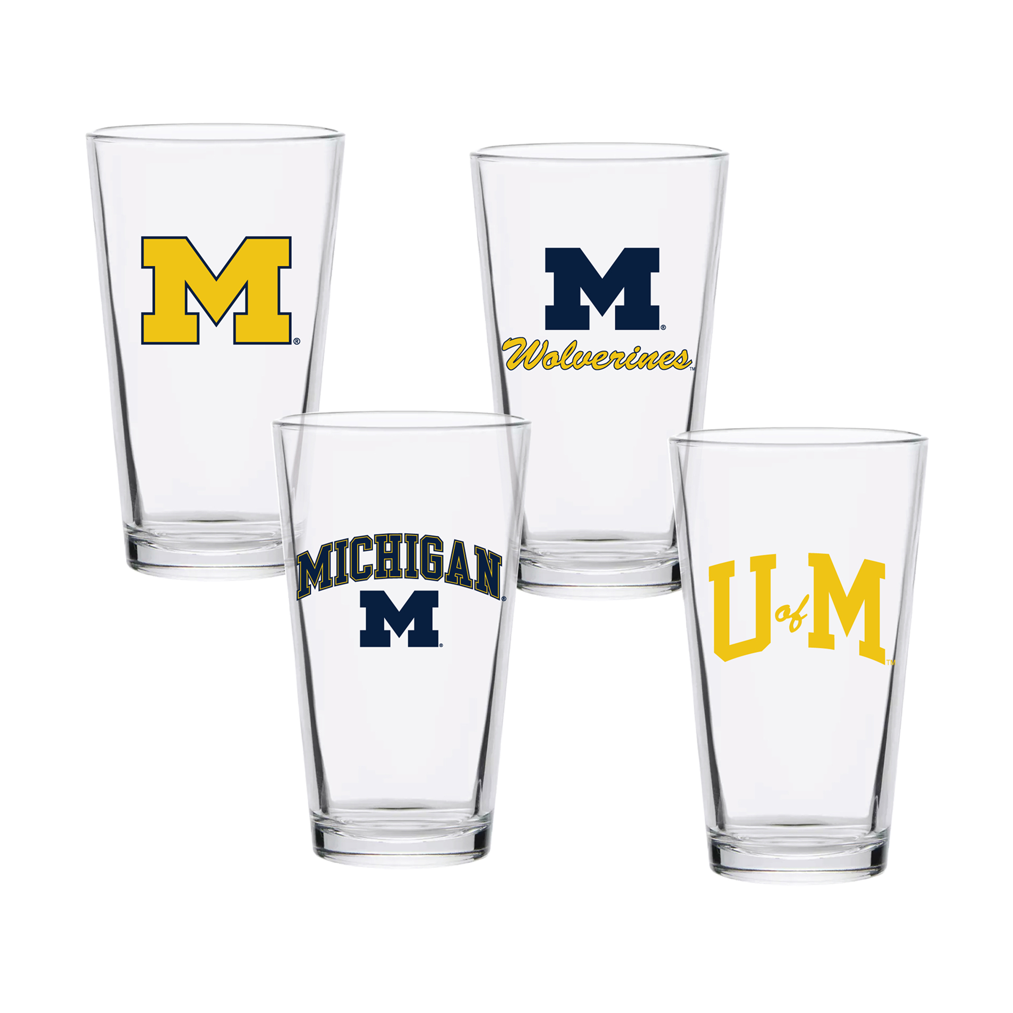 Michigan Wolverines 16oz. Collector Pint Glass Four-Piece Set