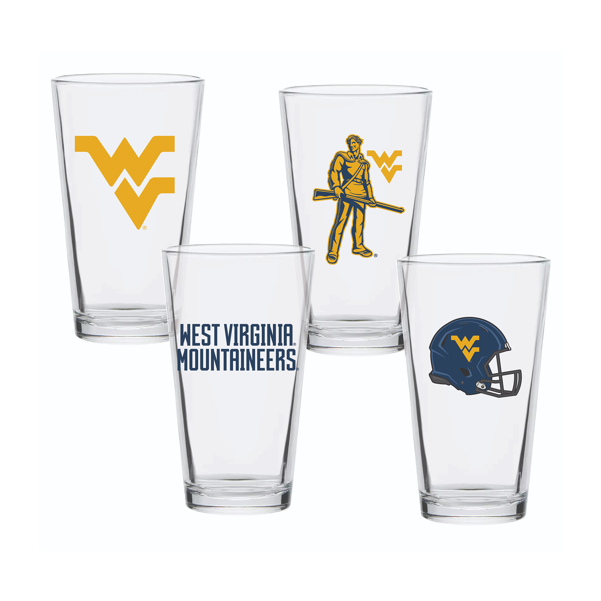 West Virginia Mountaineers 16oz. Collector Pint Glass Four-Piece Set West Virginia Mountaineers 16oz. Collector Pint Glass Four-Piece Set