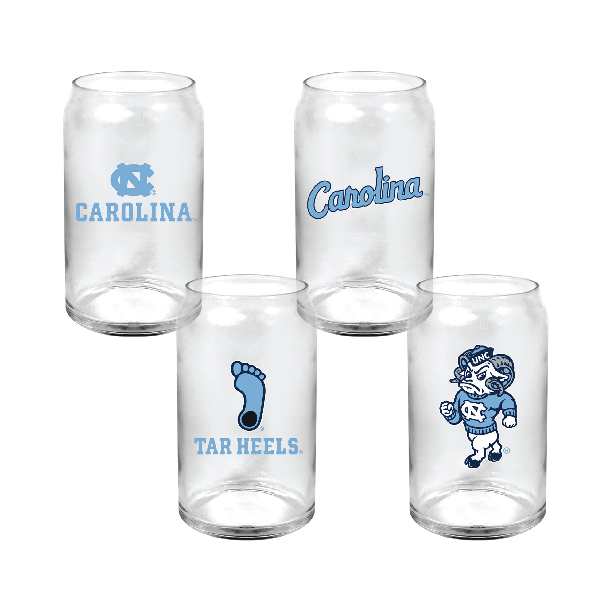 Indigo Falls  North Carolina Tar Heels Core Collectors Glass Can 4-Pack Set