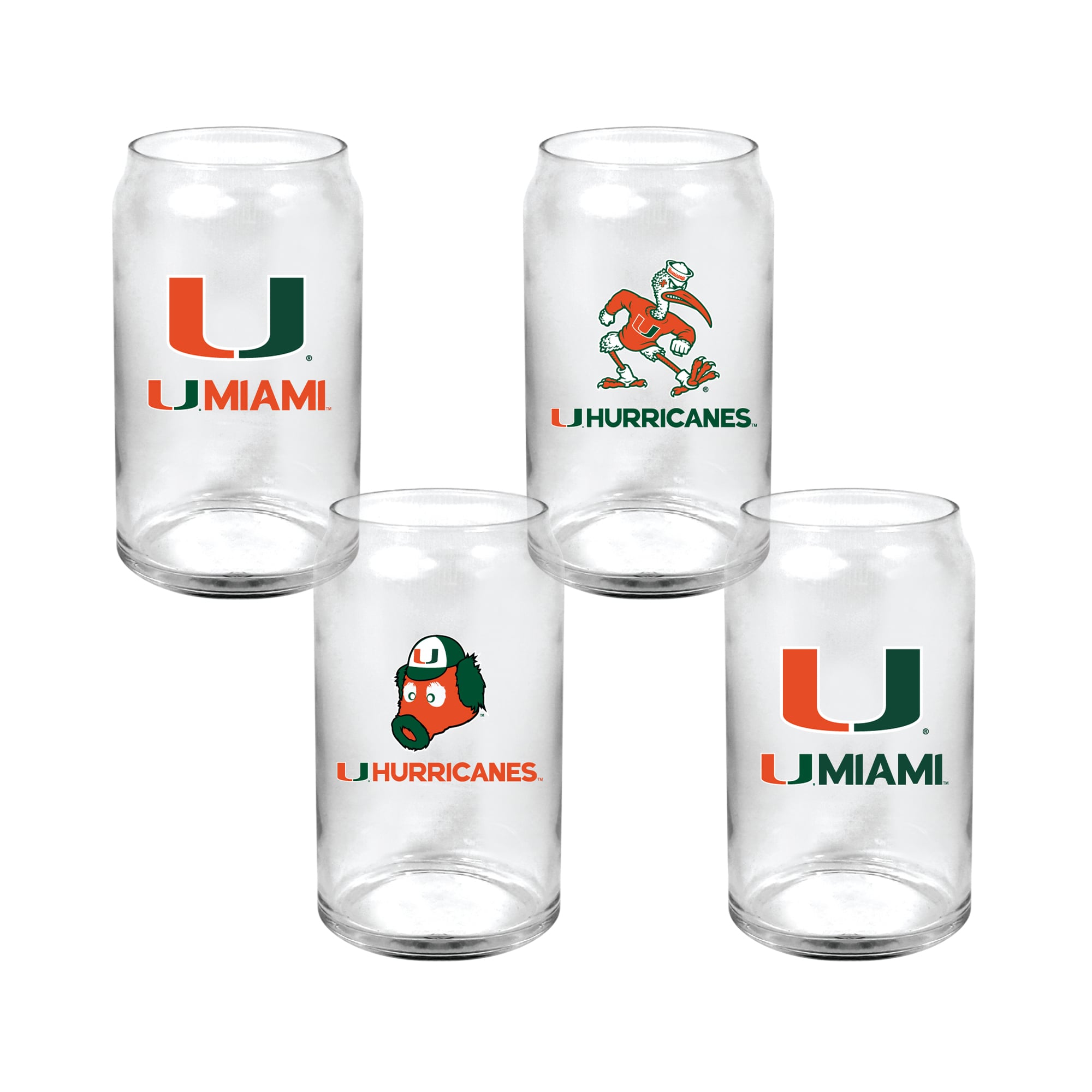 Indigo Falls  Miami Hurricanes Core Collectors Glass Can 4-Pack Set