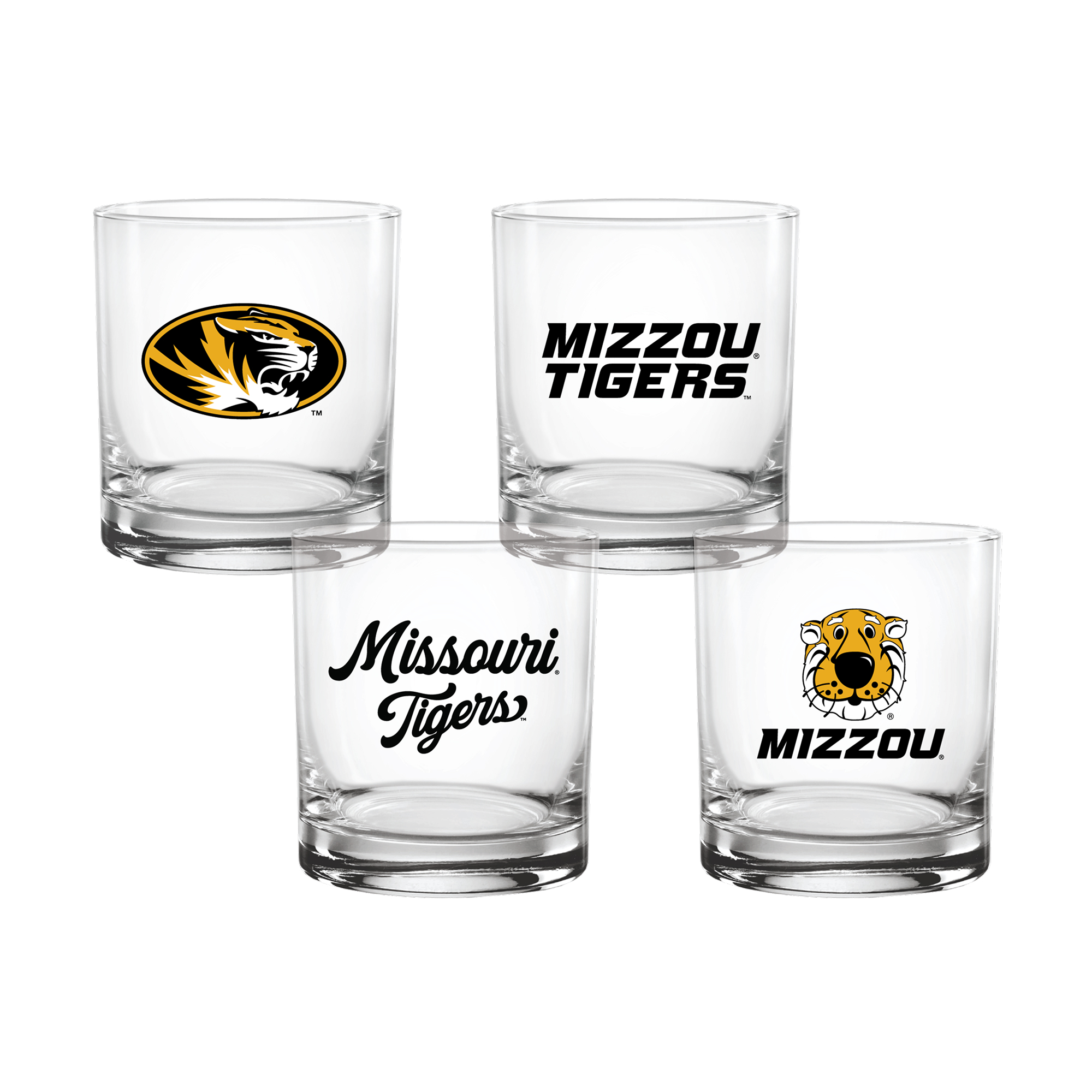 Indigo Falls  Missouri Tigers Core 4-Pack Collectors Rocks Glass Set