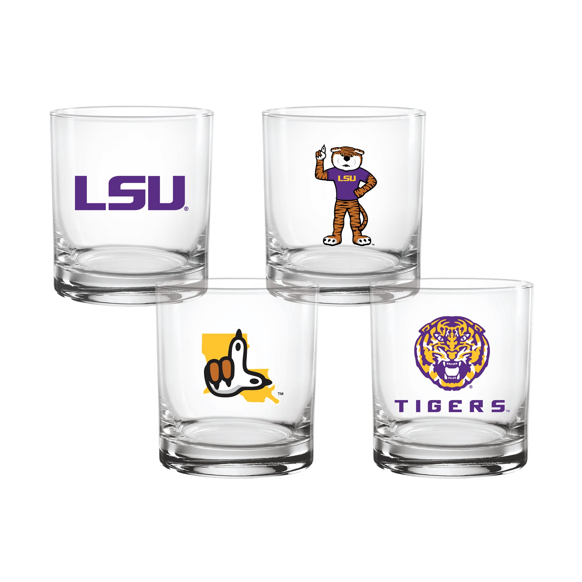 Indigo Falls  LSU Tigers Core 4-Pack Collectors Rocks Glass Set