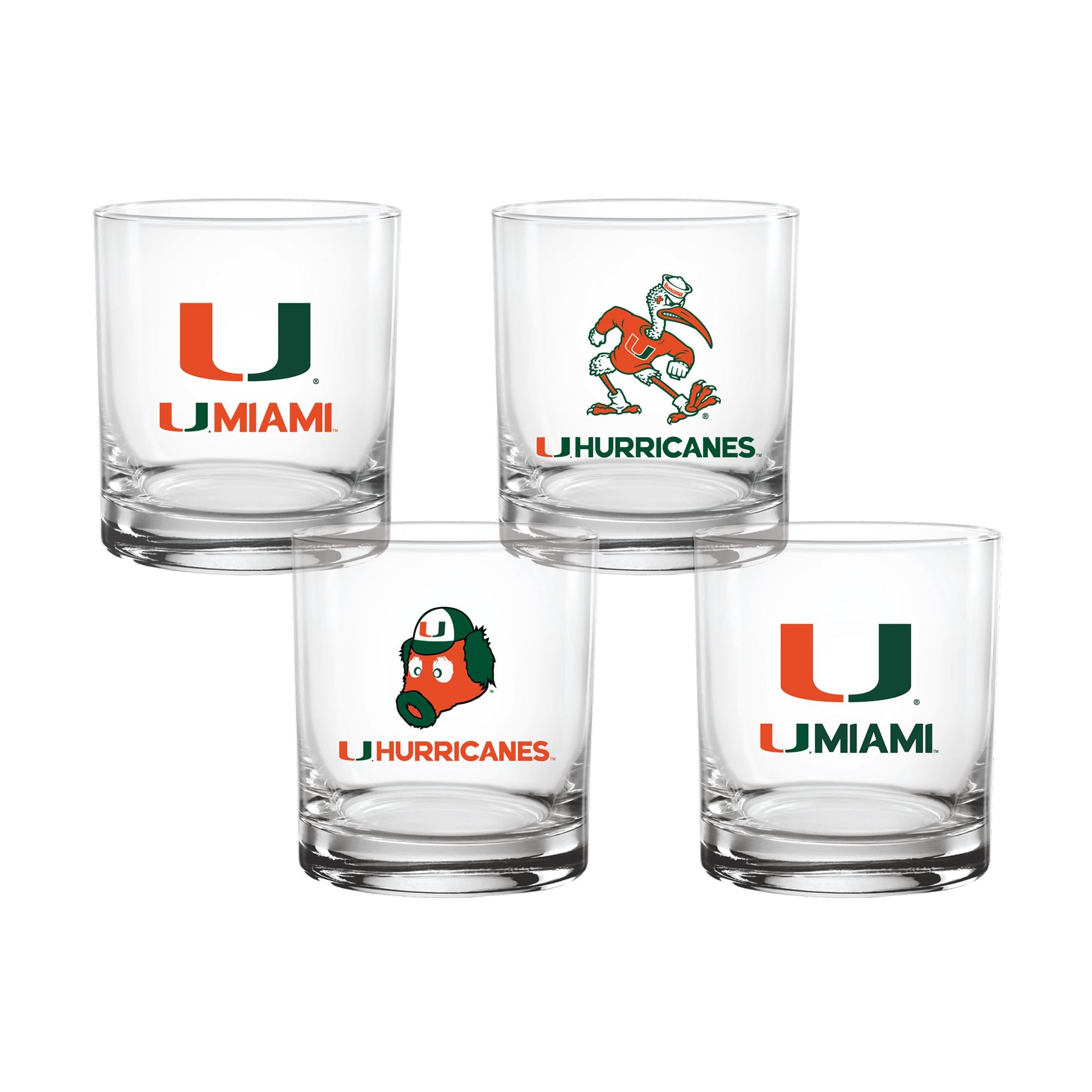 Indigo Falls  Miami Hurricanes Core 4-Pack Collectors Rocks Glass Set