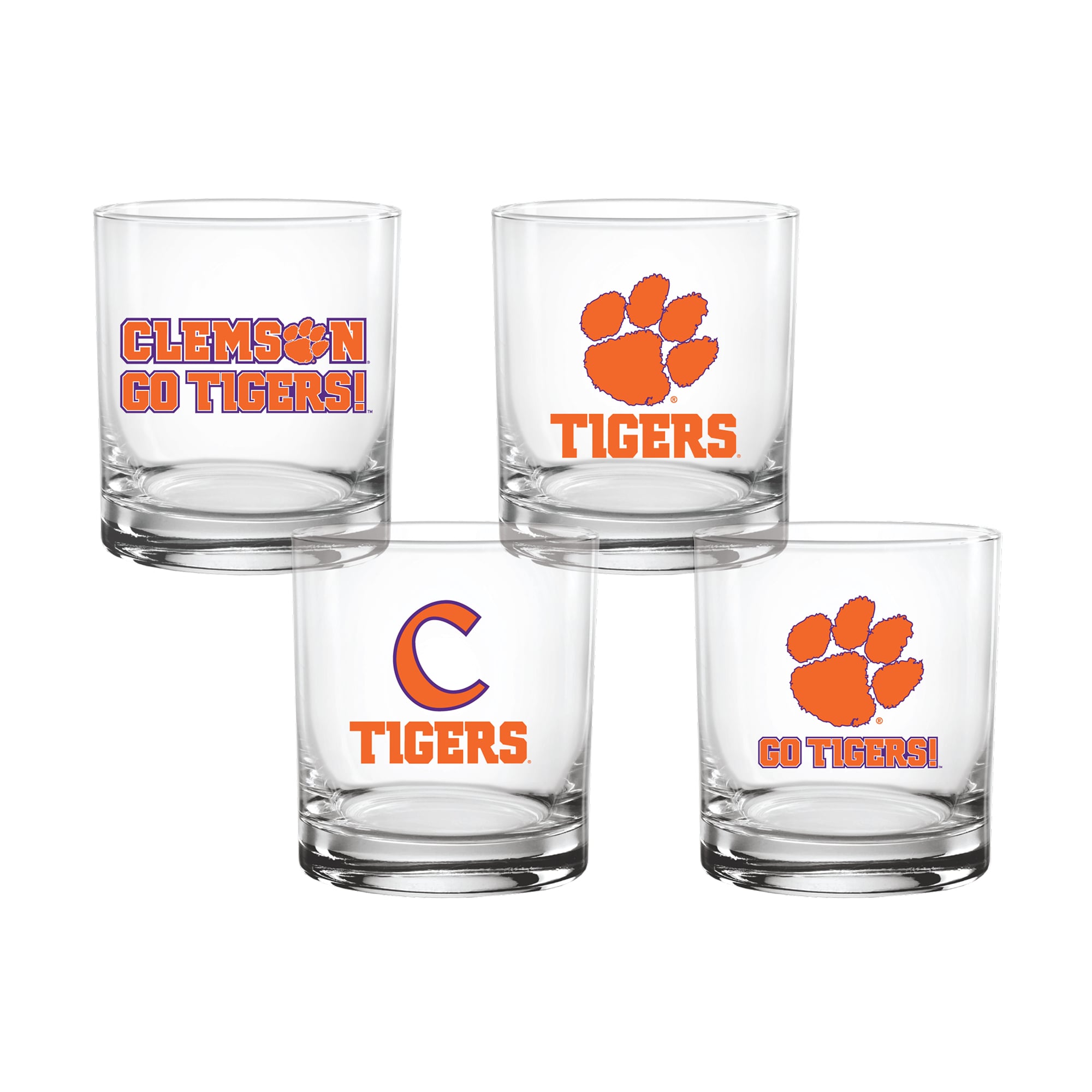 Indigo Falls Clemson Tigers Core 4-Pack Collectors Rocks Glass Set