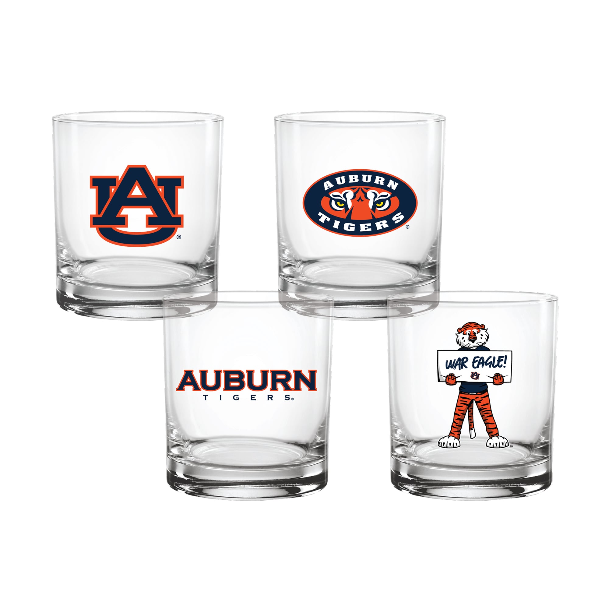Indigo Falls Auburn Tigers Core 4-Pack Collectors Rocks Glass Set