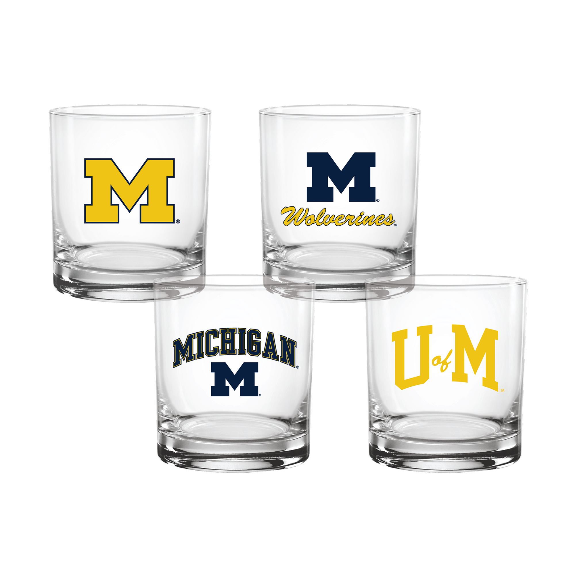 Indigo Falls  Michigan Wolverines Core 4-Pack Collectors Rocks Glass Set