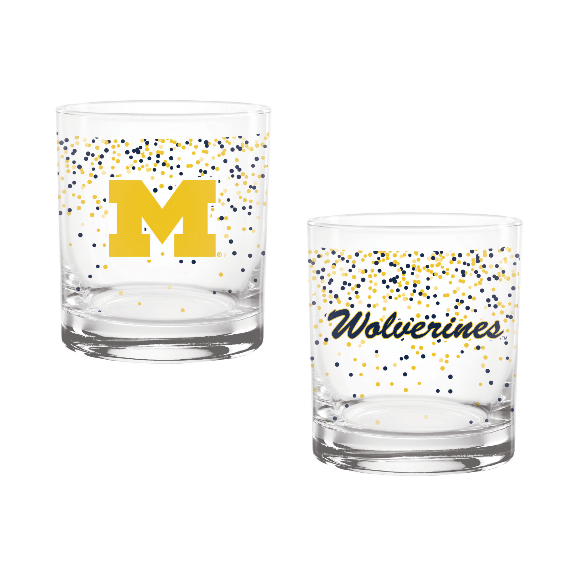Indigo Falls Michigan Wolverines Confetti Rocks Glass Set of 2