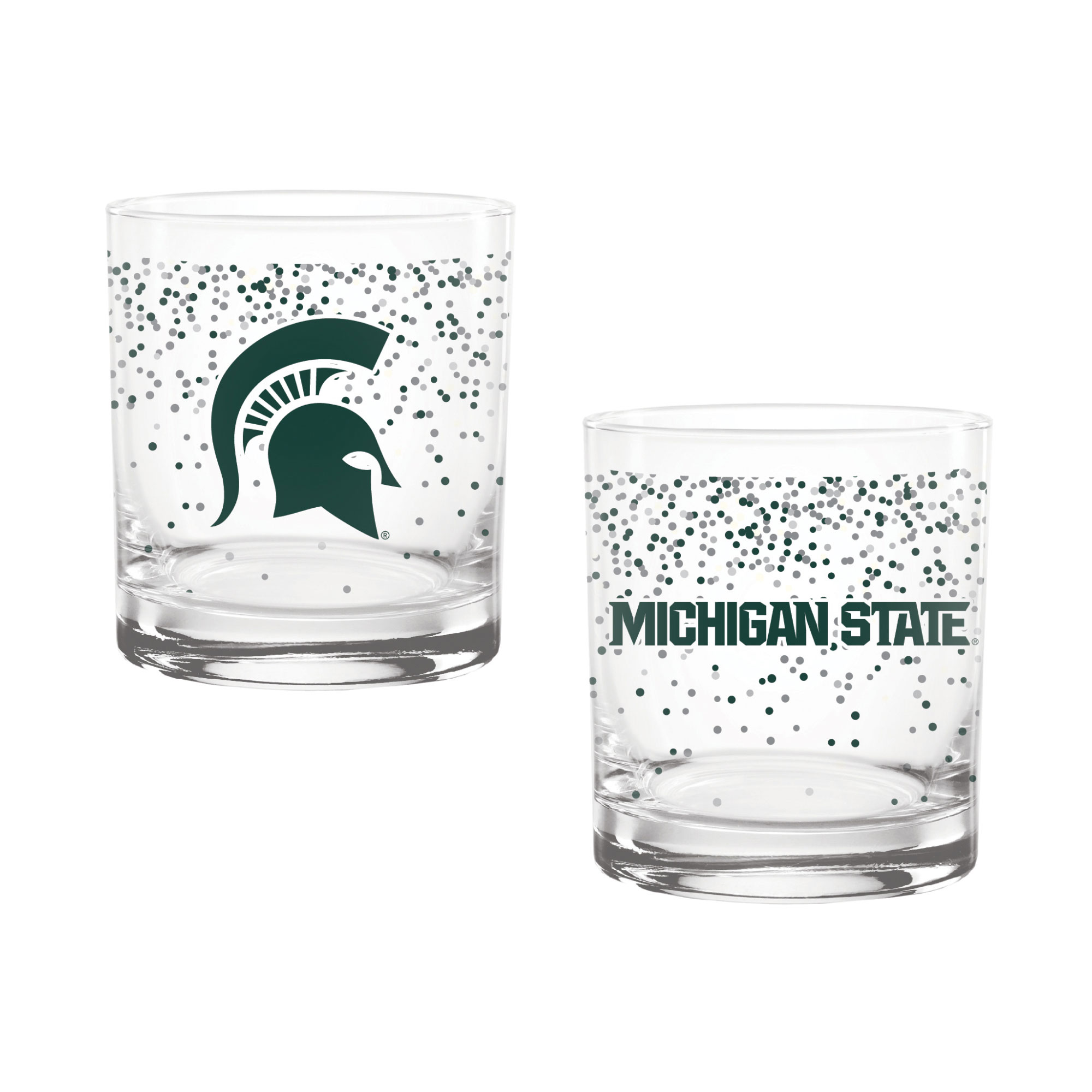 Indigo Falls Michigan State Spartans Confetti Rocks Glass Set of 2