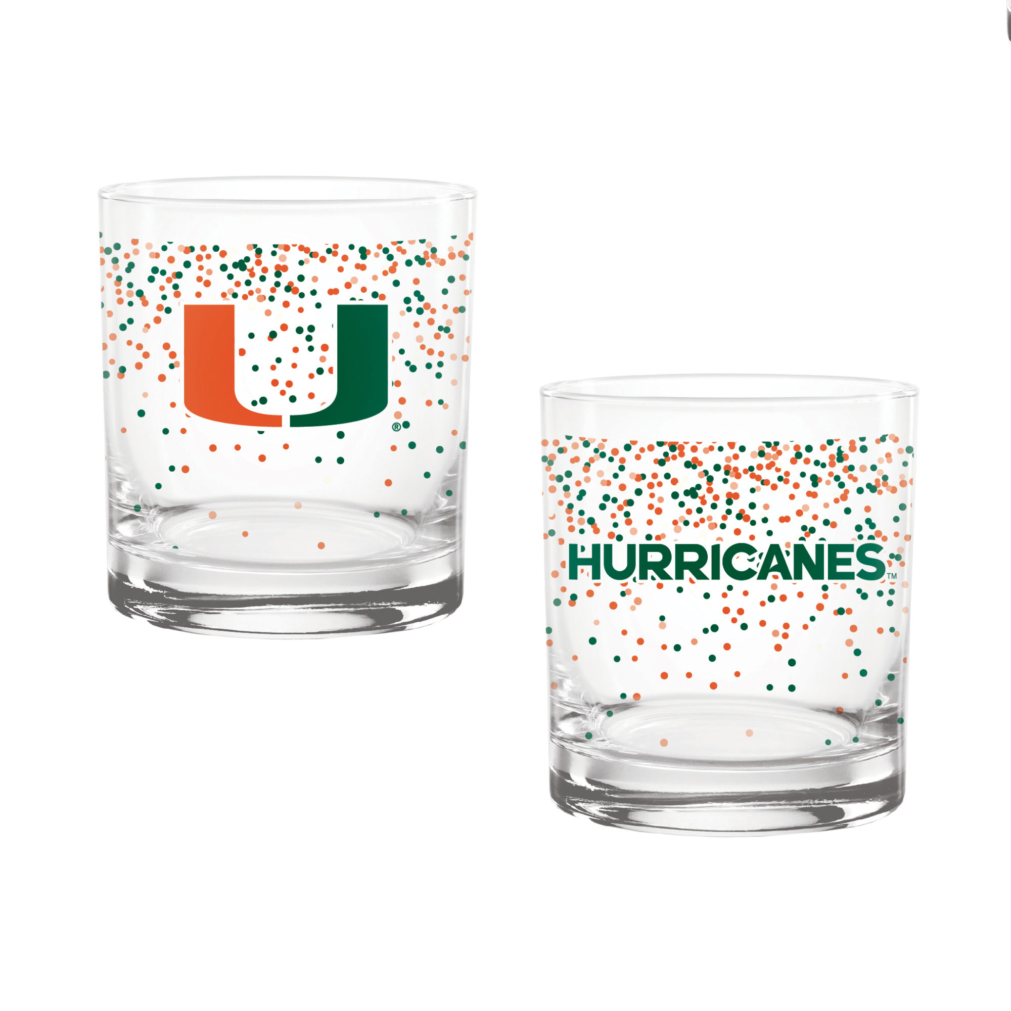 Indigo Falls Miami Hurricanes Confetti Rocks Glass Set of 2