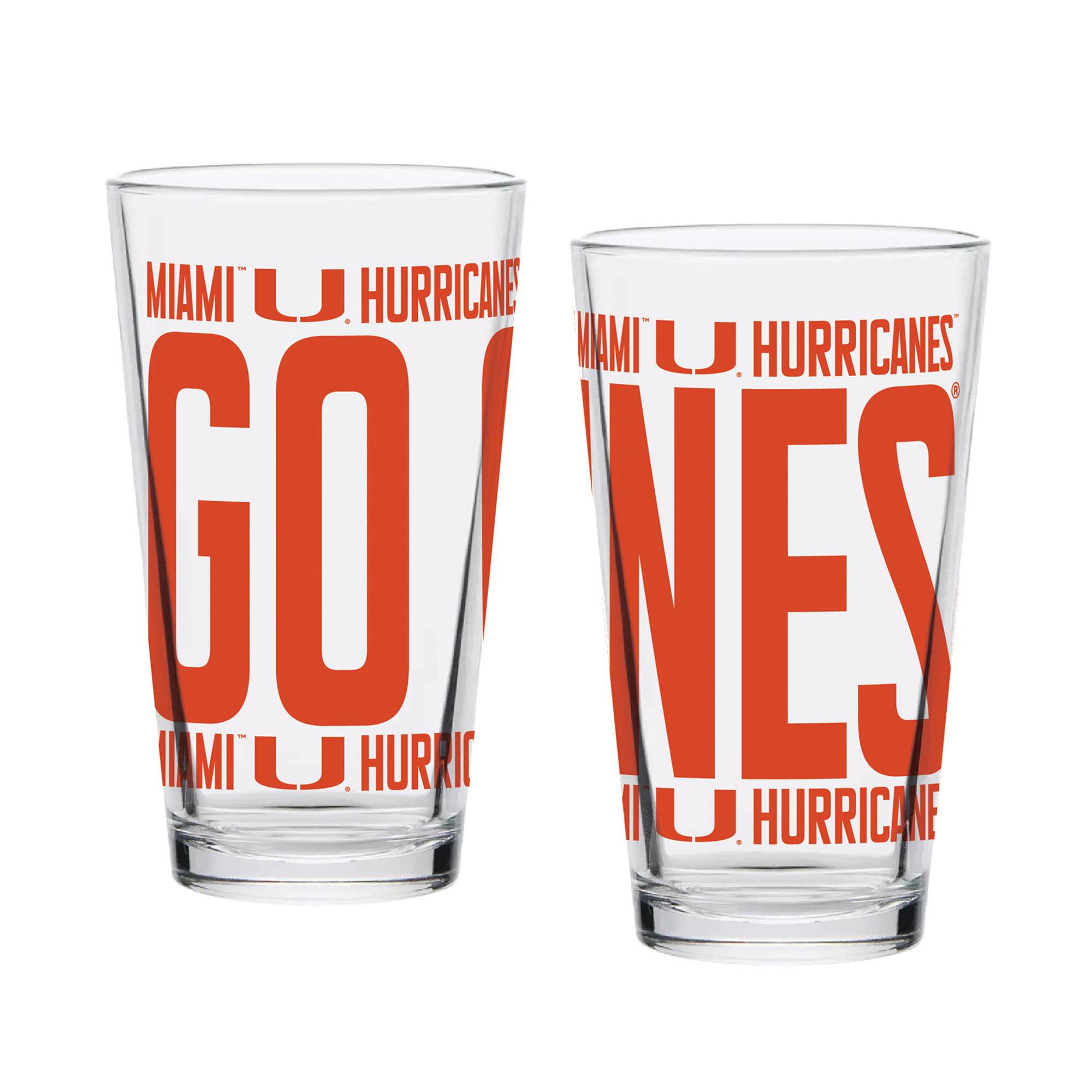 Indigo Falls Miami Hurricanes Elevated Pint Glass Set of 2