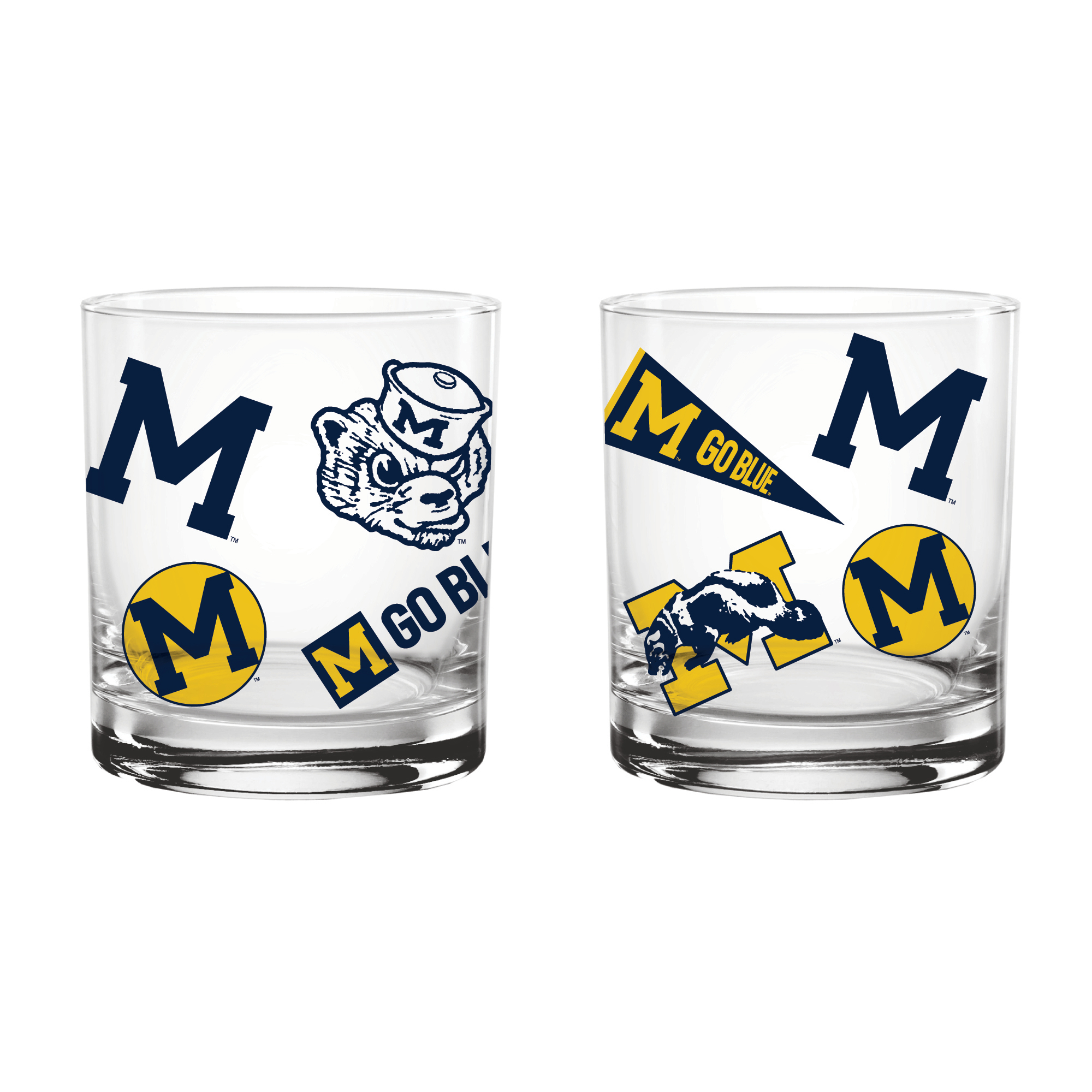 Indigo Falls Michigan Wolverines Medley Vintage Rocks Glass - Set of 2