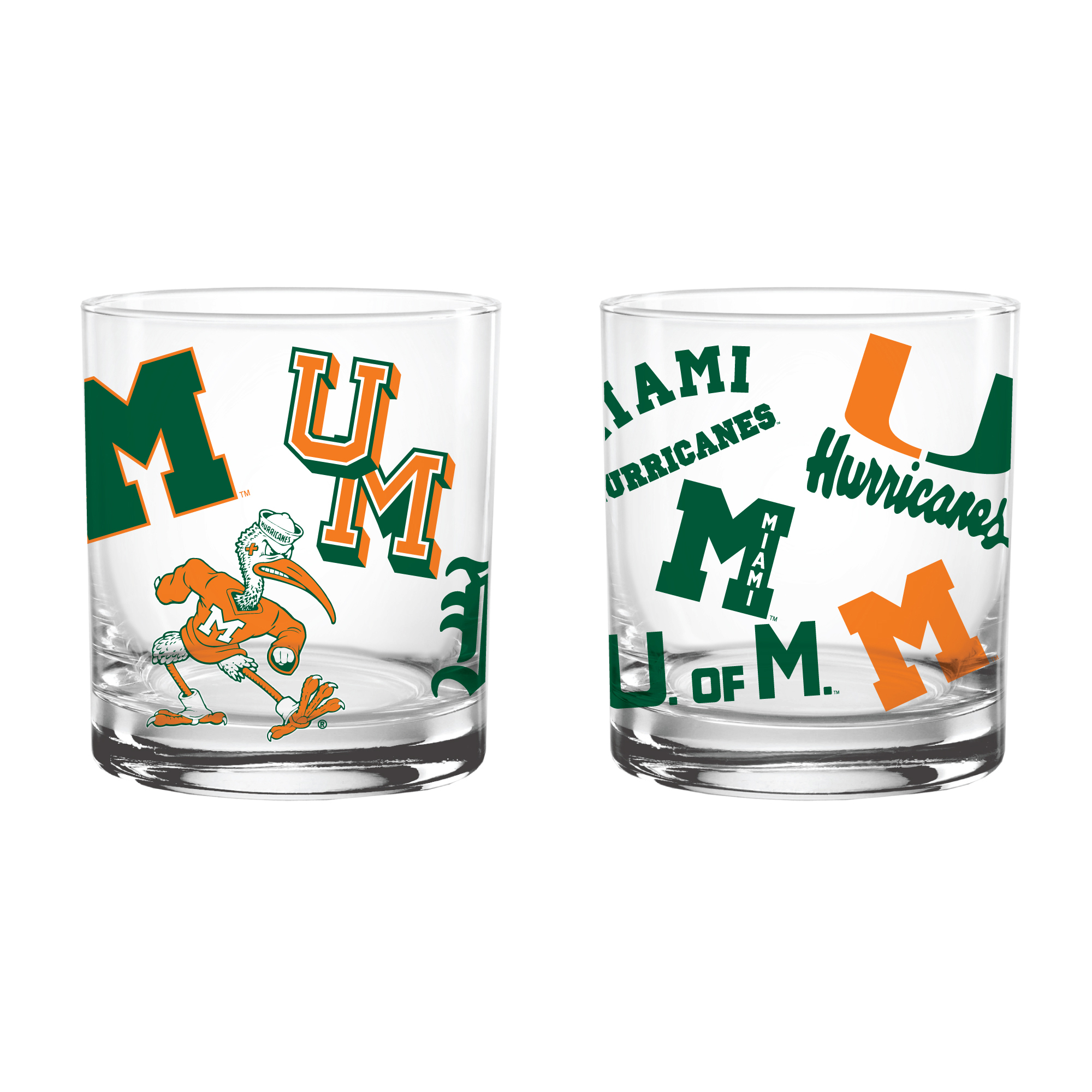 Indigo Falls Miami Hurricanes Medley Vintage Rocks Glass - Set of 2