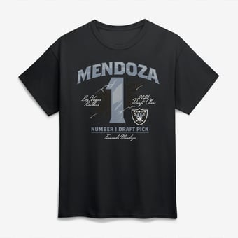 Men's Fanatics Fernando Mendoza Black Las Vegas Raiders Number 1 Draft Pick T-Shirt