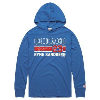 Men's Homage Ryne Sandberg Royal Chicago Cubs Cooperstown Collection Signature Name & Number Long Sleeve Tri-Blend Hooded T-Shirt