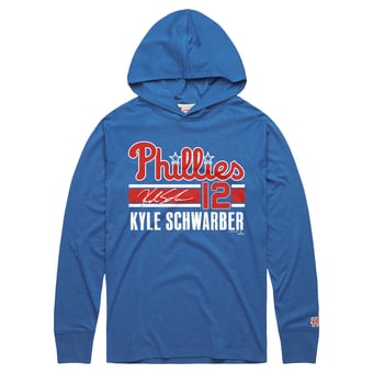Men's Homage Kyle Schwarber Royal Philadelphia Phillies Cooperstown Collection Signature Name & Number Long Sleeve Tri-Blend Hooded T-Shirt
