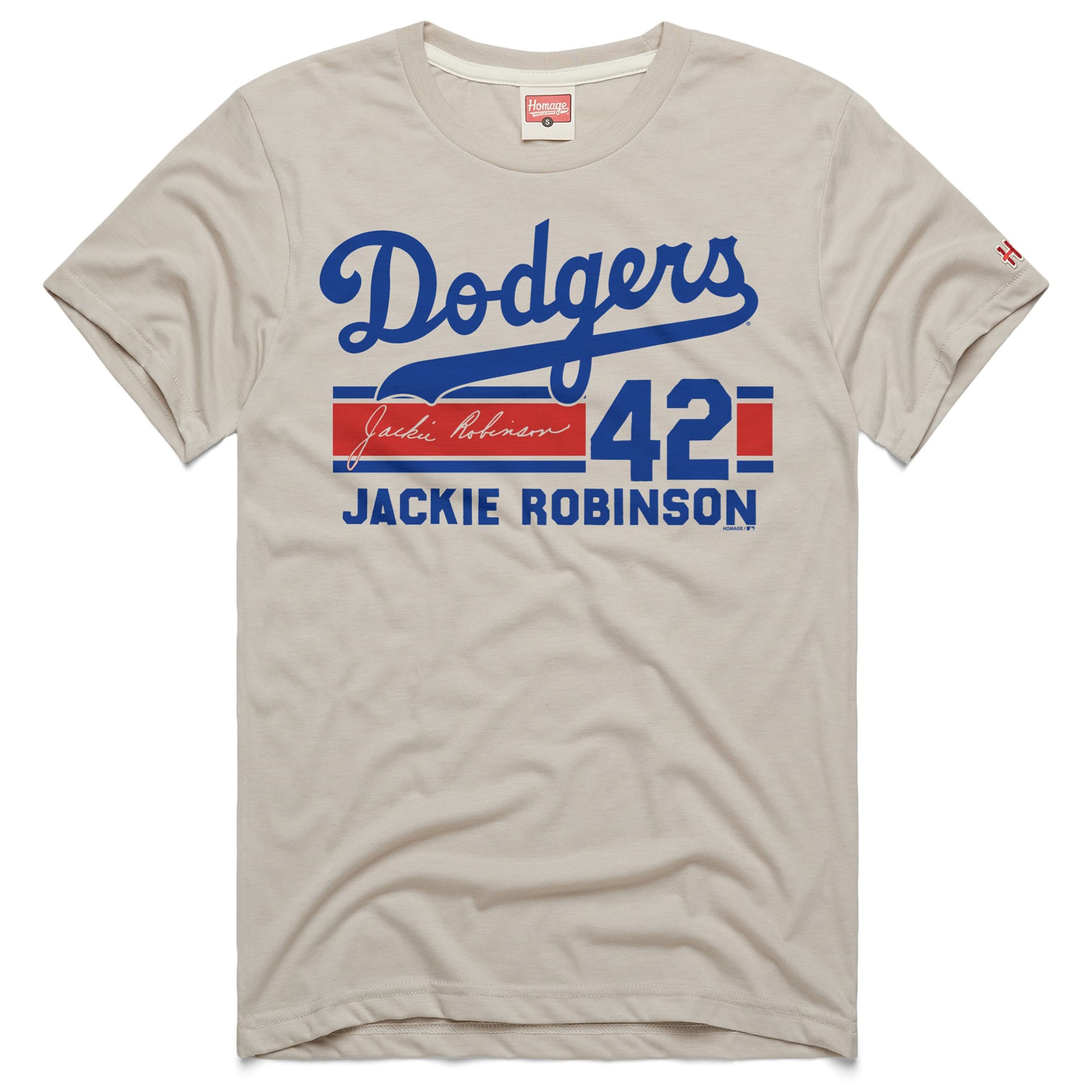 Men's Homage Jackie Robinson Stone Brooklyn Dodgers Signature Name & Number Tri-Blend T-Shirt