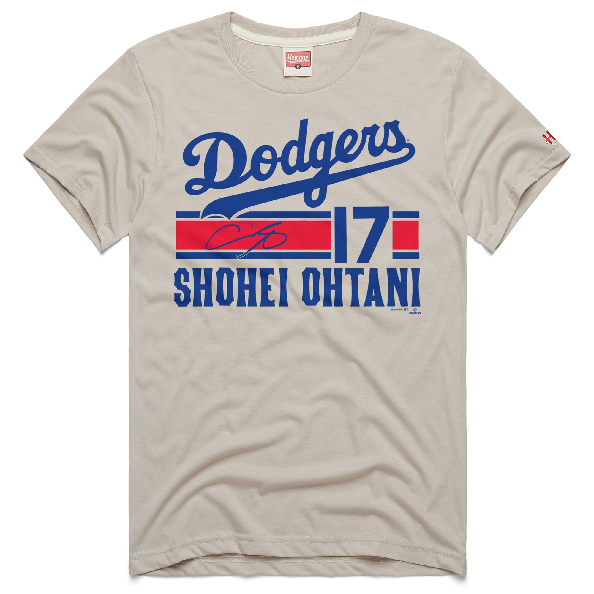 Men's Homage Shohei Ohtani Stone Los Angeles Dodgers Signature Name & Number Tri-Blend T-Shirt
