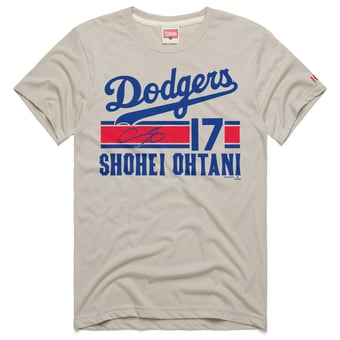 Men's Homage Shohei Ohtani Stone Los Angeles Dodgers Signature Name & Number Tri-Blend T-Shirt